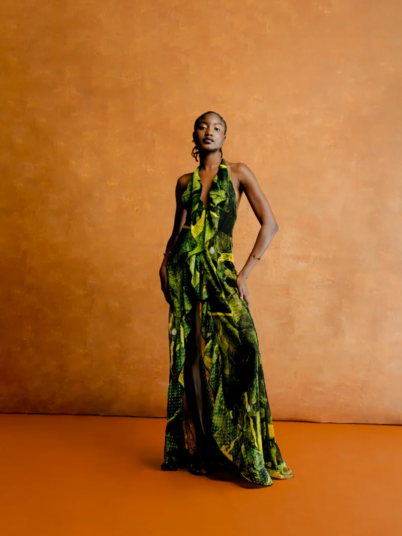 Kaylah frill print maxi dress